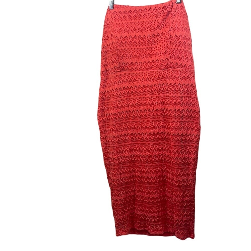 Coral Lace Strapless Bodycon Midi Dress Party‎ Cocktail Evening